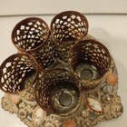 Vintage Floral Gold Toned 5 Slot Metal Rustic Lipstick Holder W  Stones  pearls 