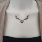 Vintage Silver Necklace Blue Artisan Bib Art Deco Revival 925 Unique Ooak Gift
