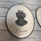 Vtg Silhouette On Glass Woman Round  Metal Frame Corset Bodice Wall Art Set