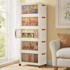 3 4 5 Tier Foldable Storage Boxes Stackable Cabinet Bin Wheel Cart Organizer Box