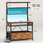 Bakers Rack Coffee Bar Cabinet Microwave Stand Power Outlet Led Lights