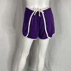 60s 70s Purple Terry Cloth Wrap Shorts White Trim Waist 24-28  Hippy Beach Vtg