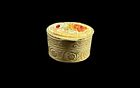 Vintage Italian Micro Mosaic Flowers Pill Trinket Snuff Hinged Oval Box Gold