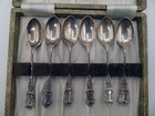 Antique Set Of 6 Adolph Scott British Sterling Silver 925 Spoons W Case 1924
