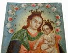 Oil Painting Antique Spanish Colonial Virgin Mary  Baby Jesus Retablo Mexican