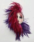Unique Creations Lady Face Mask Ceramic Feathers Wall Hanging Decor Mardi Gras