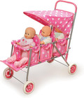 Badger Basket Triple Doll Stroller For Dolls - Lightweight And Foldable   