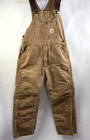 Vtg Carhartt Bib Overalls Youth L 14-16 Brown Canvas Duck Insulated Double Knee