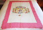 Hand Embroidered   Quilted Vintage Crib Quilt  Kittens  Flowers  Sawtooth Border