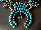 Old Native American Turquoise Sterli Silver Squash Blossom Necklace Earrings Set