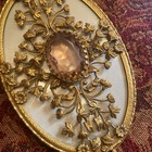 Vintage Ormolu 24  Kt Gold Plated Jeweled Hand Mirror  Brush Vanity Dresser Set