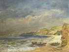 Surtees Oil Painting Antique Yorkshire Coast Beach Impressionist Boats Landscape