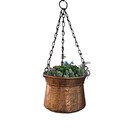 Antique Large Copper Cauldron Hanging Planter Pot Hammered Handles W chain