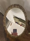 Set 2 Vtg 1970 Gold Gilt Filigree Oval Mirrored Vanity Dresser Trays 9 x14    Each