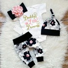 4pcs Newborn Baby Girl Clothes Romper Bodysuit Tops Pants Headband Outfits Set