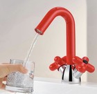 Vintage Red   Chrome Single Hole Brass Flower Handles Bathroom Sink Faucet
