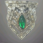Vintage Silver Tone Dress Clip With Green Marquise Glass Stone Fashion Jewelry