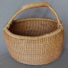 Vintage African Dua Bolga Basket Woven Grass Leather Ghana Polychrome Bolgatanga