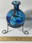 Blue   Multicolor Glass Bottle  Abstract Swirl Pattern  Hand Blown Glass Vase