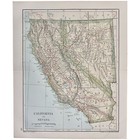 1891 California Map Nevada Antique Full Color Railroads Rivers Mountains Ocean
