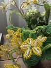 Vtg Stem French Glass Seed Beaded Flower Bouquet Lot 7 Pieces Spring White Yllow