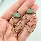 Artisan Raw Stone Chevron Earrings Brass Tone Geometric Boho Dangle 2 