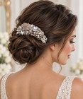 Rose Gold Clear Rhinestone Bridal Hair Comb Floral Wedding Hair Accessory 