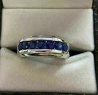 2ct Round Lab-created Sapphire 14k White Gold Men s Wedding Eternity Band