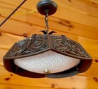 Vintage 1960 s Gothic Mission Tudor Arts Crafts Hanging Chandelier Light Fixture