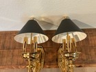 Pair Stately Solid Brass Bouillotte Lamp Wall Sconce French Colonial Vintage