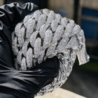 22mm Iced Out  Hip Hop Cuban Link Chain Necklace Cz Bracelet White Gold Plated