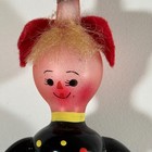 Vintage Glass Doll Christmas Ornament Black Floral Dress Red Hair Cute Face