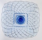 Vintage Le Smith Square Blue Glass Trellis Cake Stand 8  Across  possible Chip 