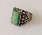 Old Vtg Harvey Era Stamped Clouds Sterling    Green Turquoise Rectangle Ring 9 5