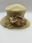 Vintage Gabriel Amar For Frank Olive Wide Brim Camel Wool Cloche Floral Hat
