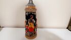 Vintage Tall 2l German Lidded Beer Stein Flowers   Men Playing Instruments 1862