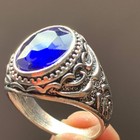 Extremely Rare Ancient Bronze Roman Intaglio Ring Stunning Blue Stone Vintage