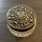 Vintage Sterling Silver Lid Cut Glass Vanity Powder Jar  code 5rmx 