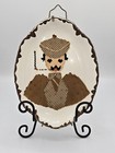 Vintage Folk Art Felt Victorian Man Decorative Plate