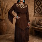 Women Native American Western Suede Leather Long Wedding Dress Powwow Regalia