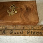Vintage Wood Hinged Trinket Box W Brass Anchor Inlay 5 5   x3   x1 25     A3