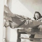 Vintage Snapshot Photo Couple Reclining Porch Chair Stockinged Feet