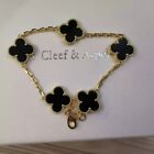 Van Cleef   Arpels Vintage Alhambra  Women Bracelet Onyx 5 Motifs Yellow Gold
