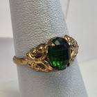 Vintage Yellow Gold Plated Made In Czechslovakia Filigree Green Glass Ring S7 75