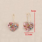 Women Golden Fashion Shiny Pink Rhinestone Love Heart Drop Dangle Stud Earrings