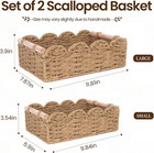 Paper Rope Small Storage Baskets For Organizing  Set Of 2 Scalloped Edge Wicker