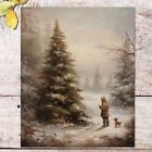 Christmas Vintage Painting Print Winter Rustic Wall Art Farmhouse Christmas Holi