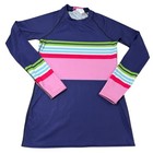Berry Jane Womens Blue Striped Long Sleeve Rash Guard Upf 50 Swim Shirt Size M