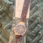 Analog Chronograph Wristwatch Gold-tone Case Black Dial Brown Leather