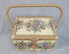 Vintage Azar Needlepoint Wicker Trim Sewing Basket Golden Yellow Satin Lining